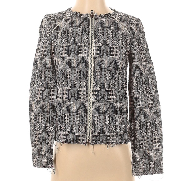 Anthropologie Hei Hei Tinsley Faifo Textured Jacquard Jacket Distressed Size 0 - Picture 2 of 11